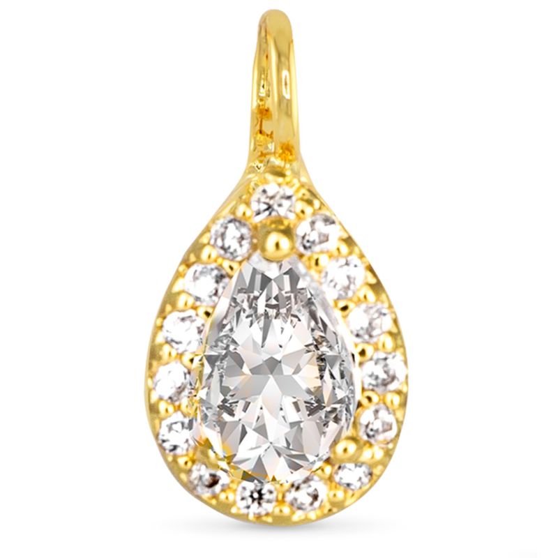 Pear CZ Halo Charm Gold